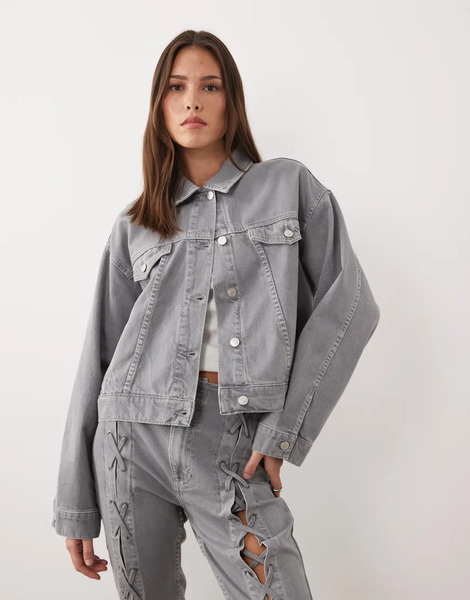 Asos Design Denim Lace Up Jacket Co Ord In Grey 