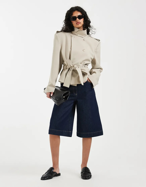  Asos Design Denim Side Bermuda Short In Indigo Blue 