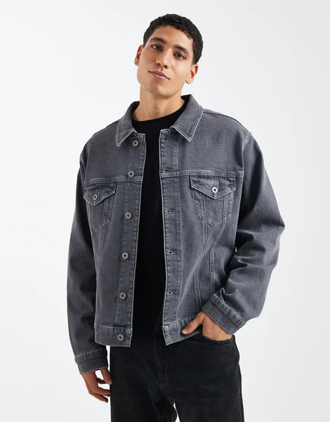 Asos Design Denim Trucker Jacket In Dark Grey 