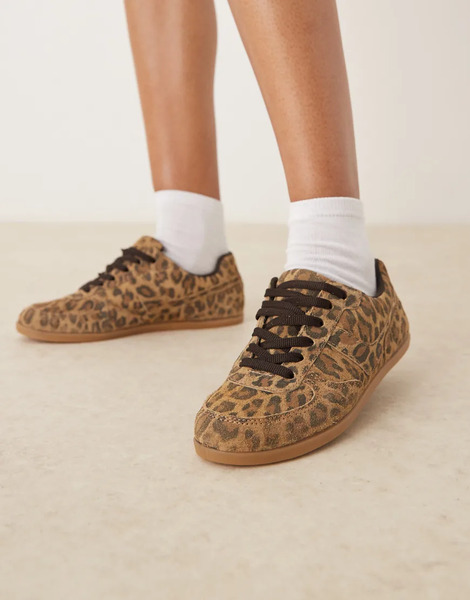  Asos Design Diligent Slim Lace Up Trainers Leopard Suede Multi 