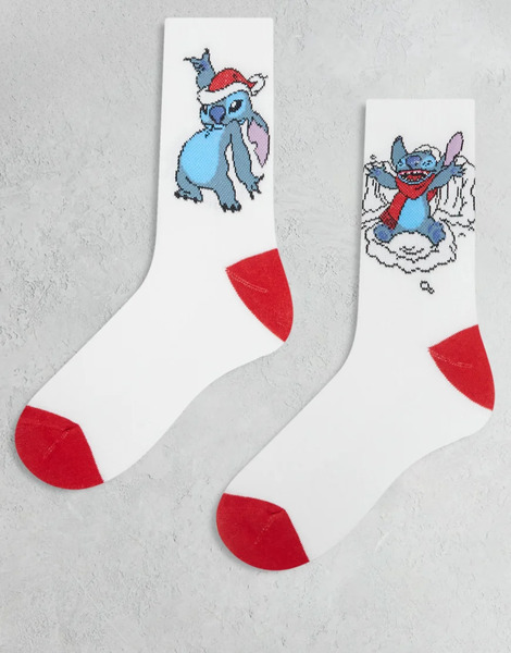  Asos Design Disney 2 Pack Socks With Christmas Stitch Graphic In White 