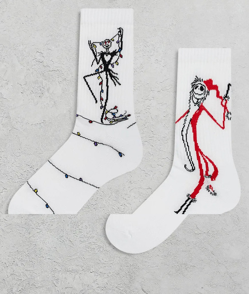  Asos Design Disney 2 Pack Socks With Nightmare Before Christmas Graphic In White 