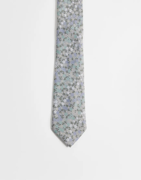  Asos Design Ditsy Floral Satin Tie In Grey Neutral 