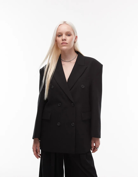  Asos Design Double Breasted Oversized Blazer In Black 