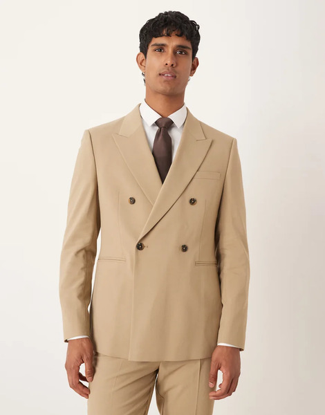  Asos Design Double Breasted Regular Jacket In Beige Neutral 