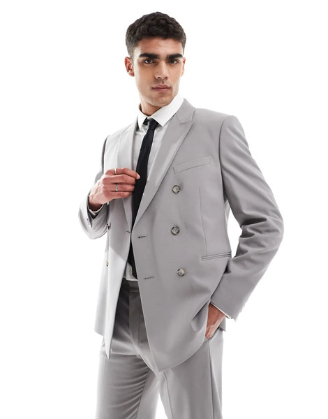  Asos Design Double Breasted Regular Suit Jacket In Charcoal Grey 