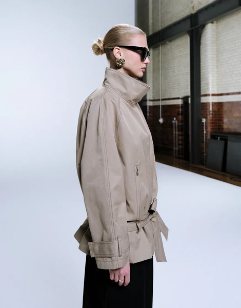  Asos Design Drop Belt Mid Length Trench Coat In Stone Neutral 
