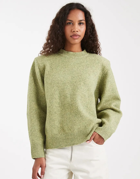  Asos Design Drop Shoulder Pad Longline Jumper In Sage Green 