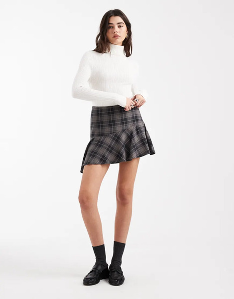  Asos Design Drop Waist Mini Skirt In Brushed Check Multi 