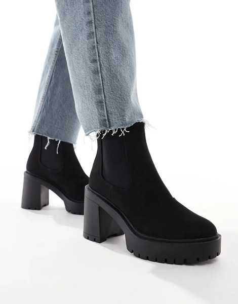  Asos Design Elma Heeled Chunky Chelsea Boots In Black 