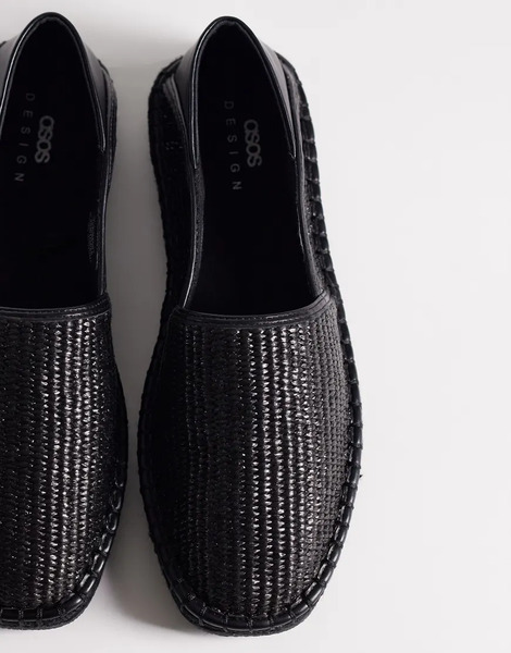  Asos Design Espadrilles With Step Down In Black Raffia 