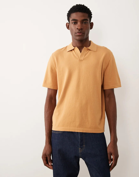  Asos Design Essential Relaxed Fine Knit Notch Polo In Tan Orange 
