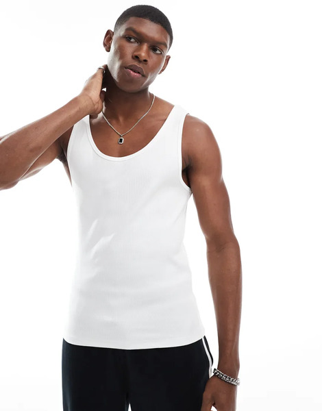  Asos Design Essentials Muscle Fit Vest In White Rib 