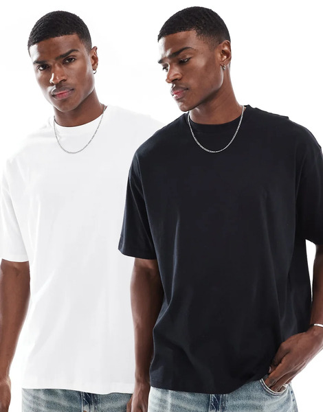  Asos Design Essentials 2 Pack Oversized T Shirts In Black And White Multi 