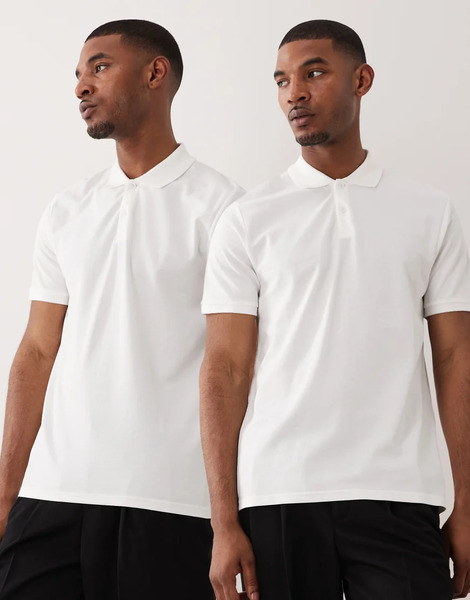 Asos Design Essentials 2 Pack Regular Fit Polo In White Pique 