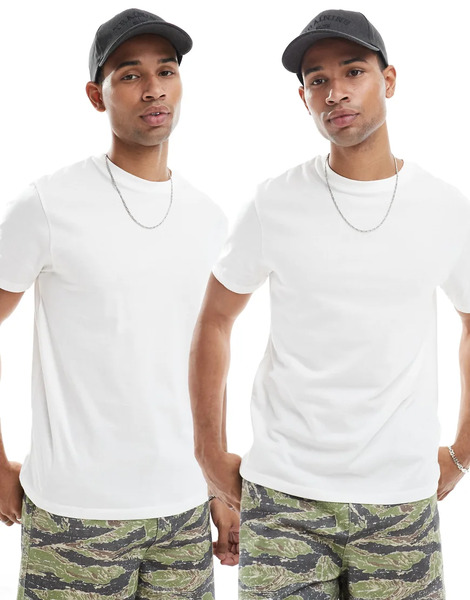  Asos Design Essentials 2 Pack Regular Fit T Shirts In White Multi 
