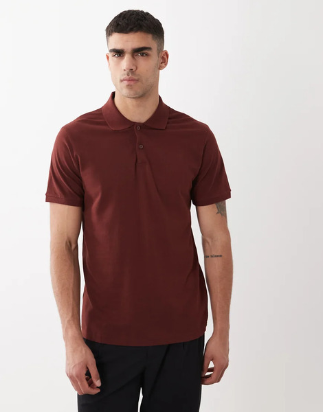  Asos Design Essentials Regular Fit Polo In Brown Pique 