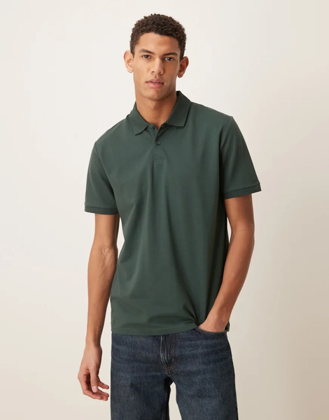  Asos Design Essentials Regular Fit Polo In Khaki Pique Green 