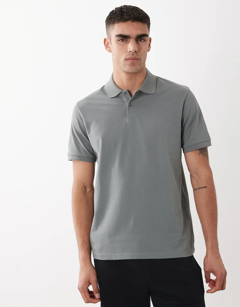  Asos Design Essentials Regular Fit Polo In Mid Green Pique 