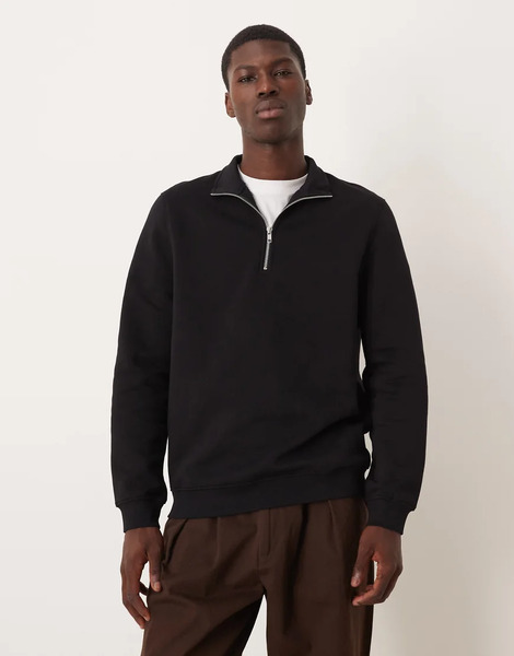  Asos Design Essentials Sweatshirt With Quarter Zip In Black 