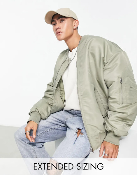  Asos Design Extreme Oversized Bomber With Ma1 Pocket In Green 