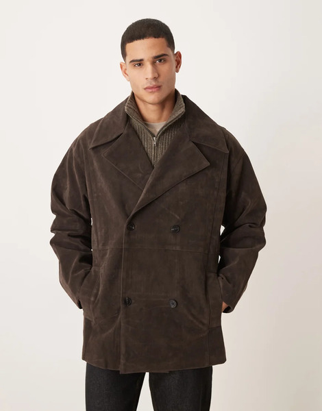  Asos Design Extreme Oversized Mid Length Jacket In Faux Suede In Brown 