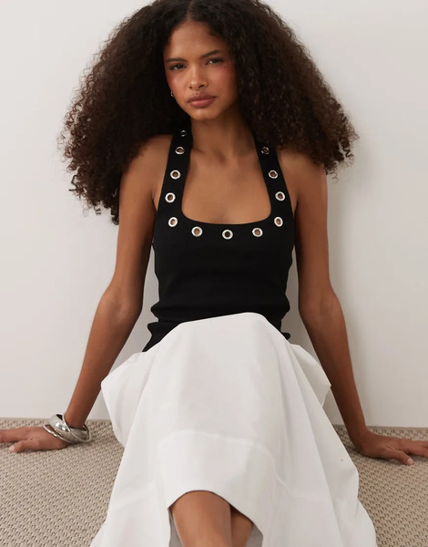  Asos Design Eyelet Stud Halter Neck Top In Black 