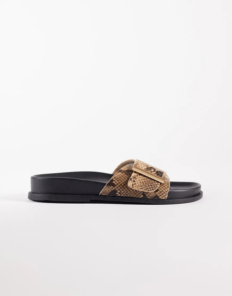  Asos Design Farley Wide Strap Flat Sandals In Snake Multi 