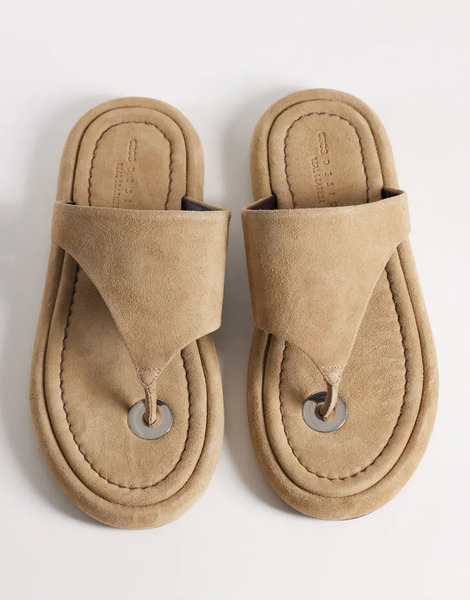  Asos Design Fate Premium Chunky Toe Thong In Mushroom Grey Suede 