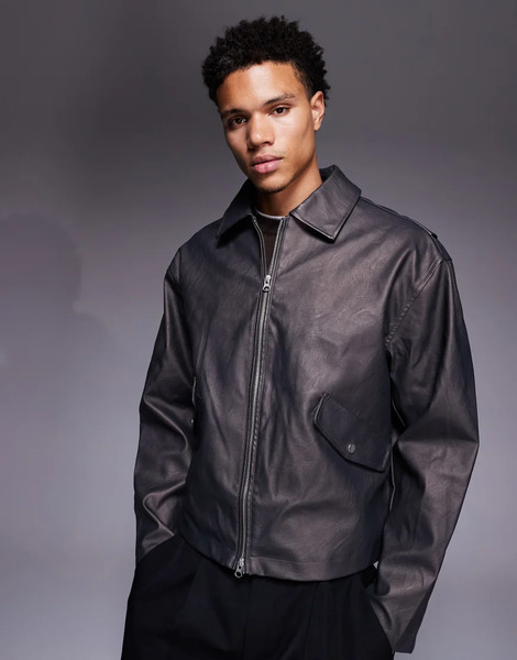  Asos Design Faux Leather Jacket In Brown 