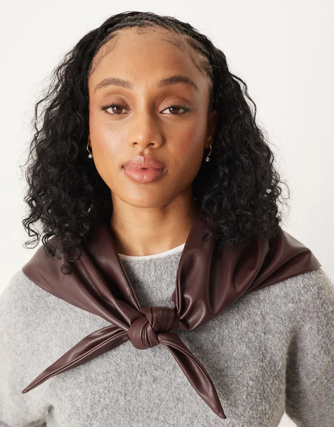  Asos Design Faux Leather Triangle Scarf In Dark Plum Purple 