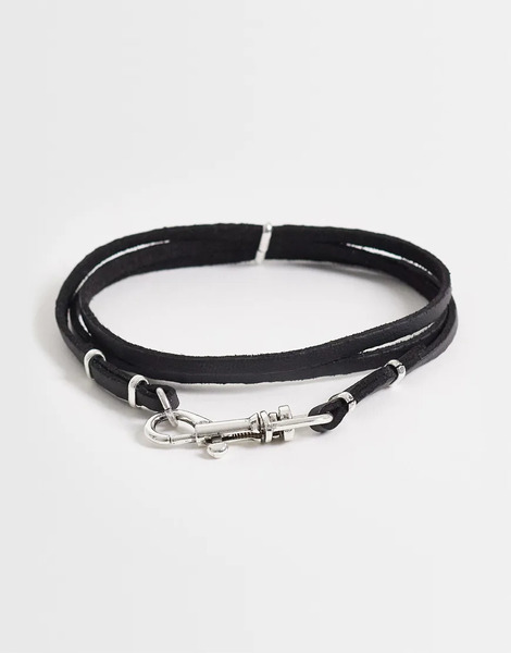  Asos Design Faux Leather Wrap Around Bracelet In Black 