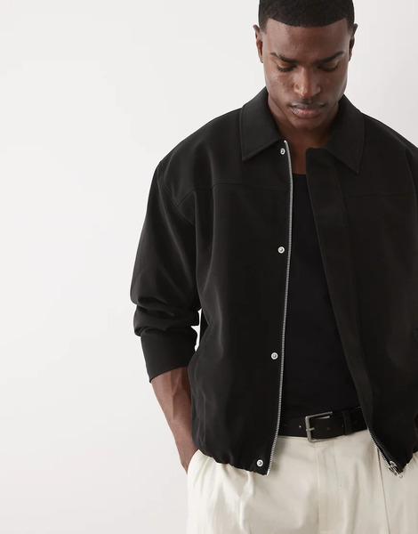  Asos Design Faux Suede Oversized Jacket In Black 