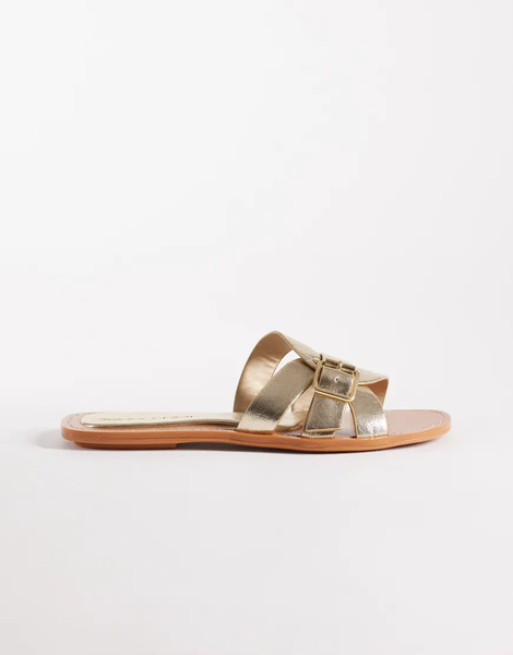  Asos Design Feature Interlocking Flat Sandal In Gold 