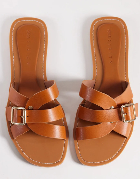  Asos Design Feature Interlocking Flat Sandal In Tan Brown 