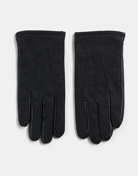  Asos Design Felted Leather Gloves In Charcoal Grey 