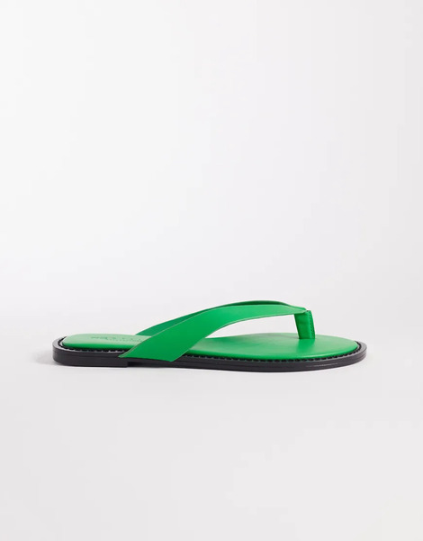  Asos Design Fenna Premium Leather Flip Flops In Green 