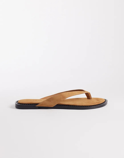  Asos Design Fenna Premium Real Suede Flip Flops In Tan Brown 