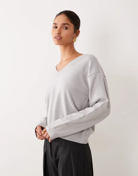  Asos Design Fine Knit Relax Fit Jumper In Grey 