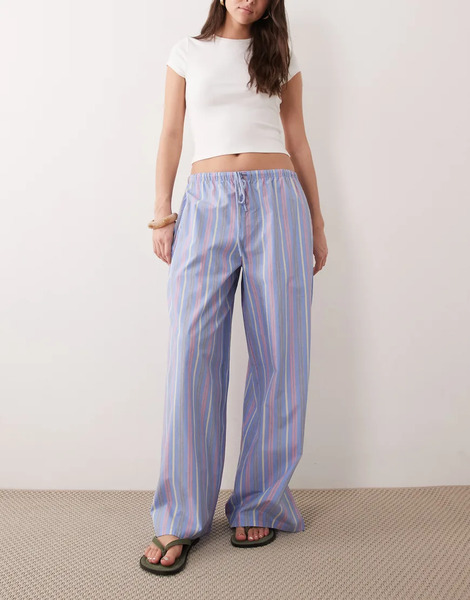  Asos Design Fine Stripe Woven Pyjama Trouser In Blue Multi 