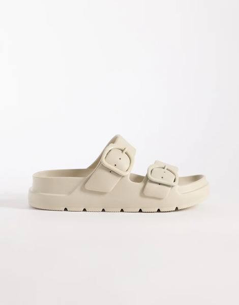  Asos Design Finn Flatform Double Buckle Slider In Off White 