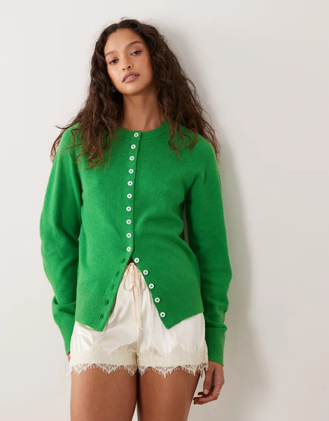  Asos Design Fitted Cardigan In Green 