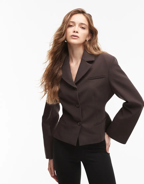  Asos Design Fitted High Break Point Blazer In Brown 