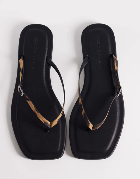  Asos Design Fitz Toe Thong Sandals In Leopard Multi 