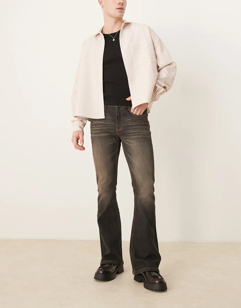  Asos Design Flared Jeans In Washed Brown 