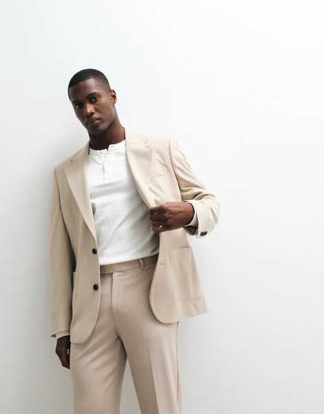  Asos Design Flexmax Slim Suit Jacket In Stone Neutral 
