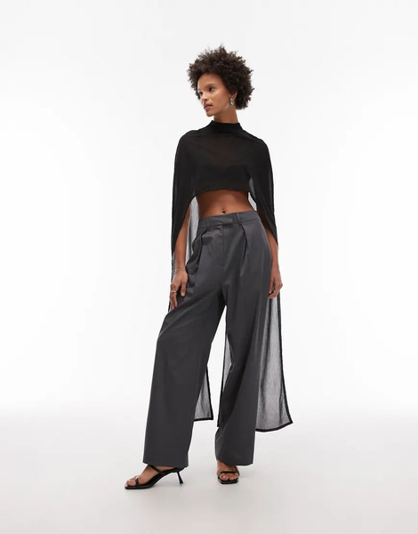  Asos Design Floor Length Mesh Cape Top In Black 
