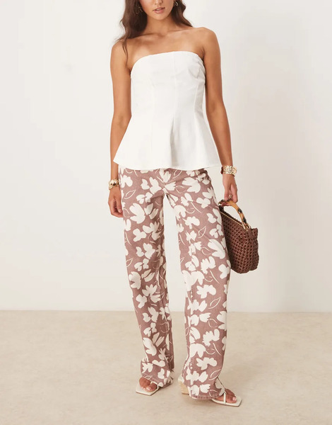  Asos Design Floral Print Dad Jean In Rust Brown 