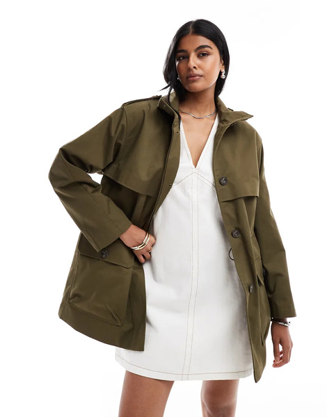  Asos Design Formal Four Pocket Parka In Olive Green 