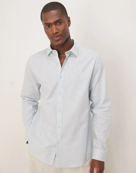  Asos Design Formal Linen Blend Regular Shirt In Blue 